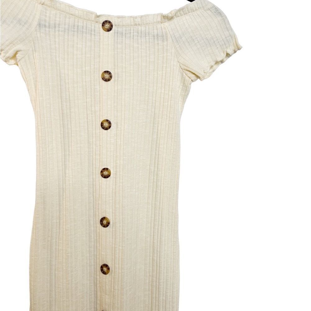 No Boundaries Ribbed Off The Shoulder Ruffle Mini Dress Cream Size Small - Picture 3 of 5